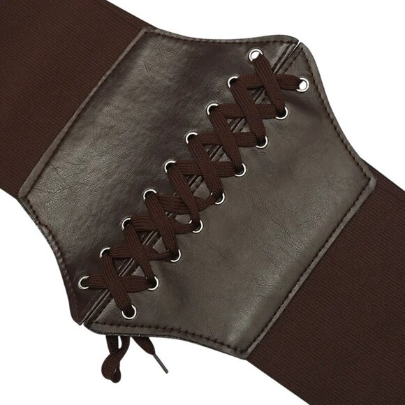 2/$30 Chocolate Brown Criss Cross Tie Elastic Belt - Picture 4 of 12